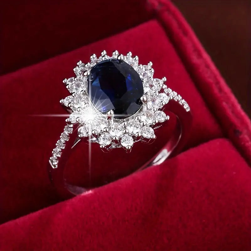 Gold Sapphire Halo Ring