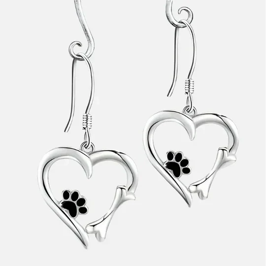 Yaritza™ – Silver Paw &amp; Heart Drop Earrings