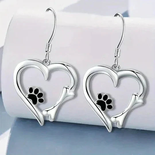 Yaritza™ – Silver Paw &amp; Heart Drop Earrings