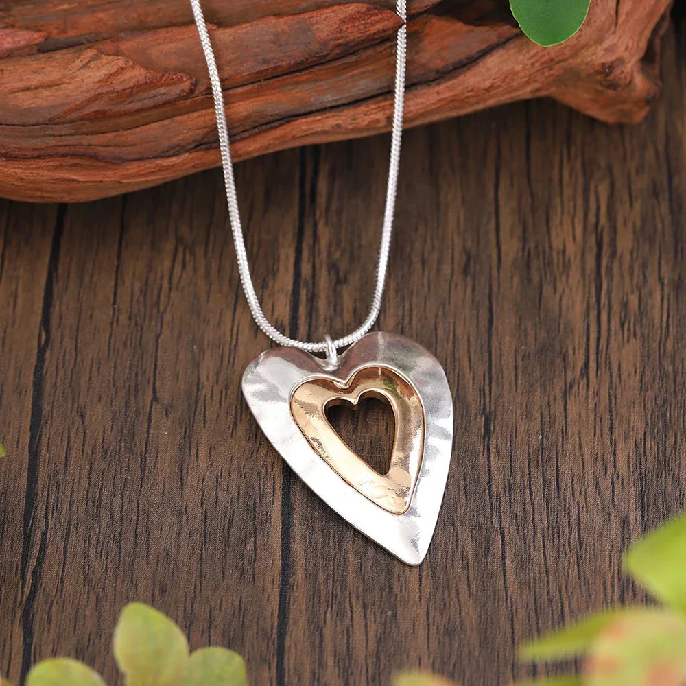 Vintage Silver &amp; Gold Heart Pendant Necklace