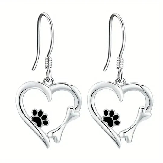 Yaritza™ – Silver Paw &amp; Heart Drop Earrings
