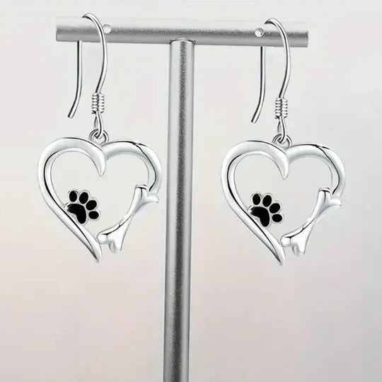 Yaritza™ – Silver Paw &amp; Heart Drop Earrings