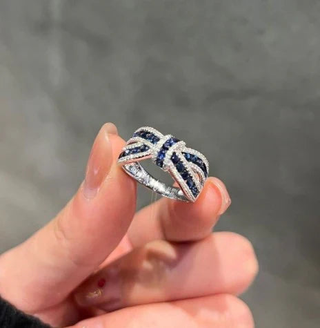 1+1 Offer: Oval &amp; Round Cut Blue Tanzanite Bracelet + Knot Round Cut Blue Sapphire Wedding ring