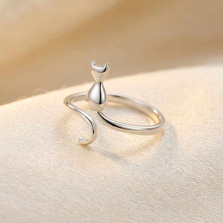 Silver Cat Motif Ring