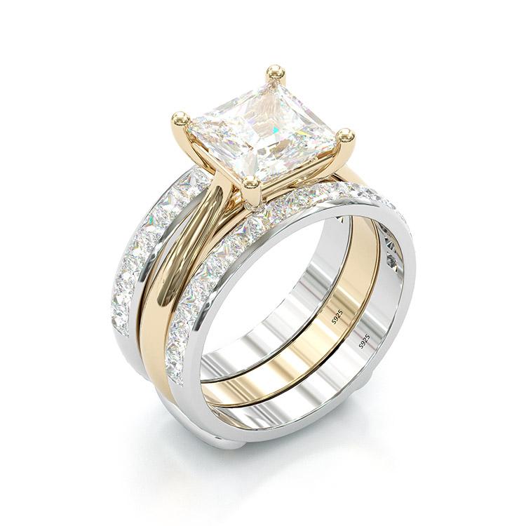 Timeless Princess Cut Bridal Ring Set – Gold &amp; Sterling Silver