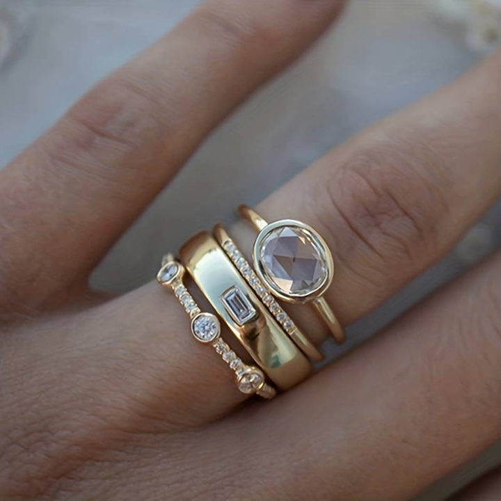 Lily - Vintage Gold &amp; Zirconia Ring Set